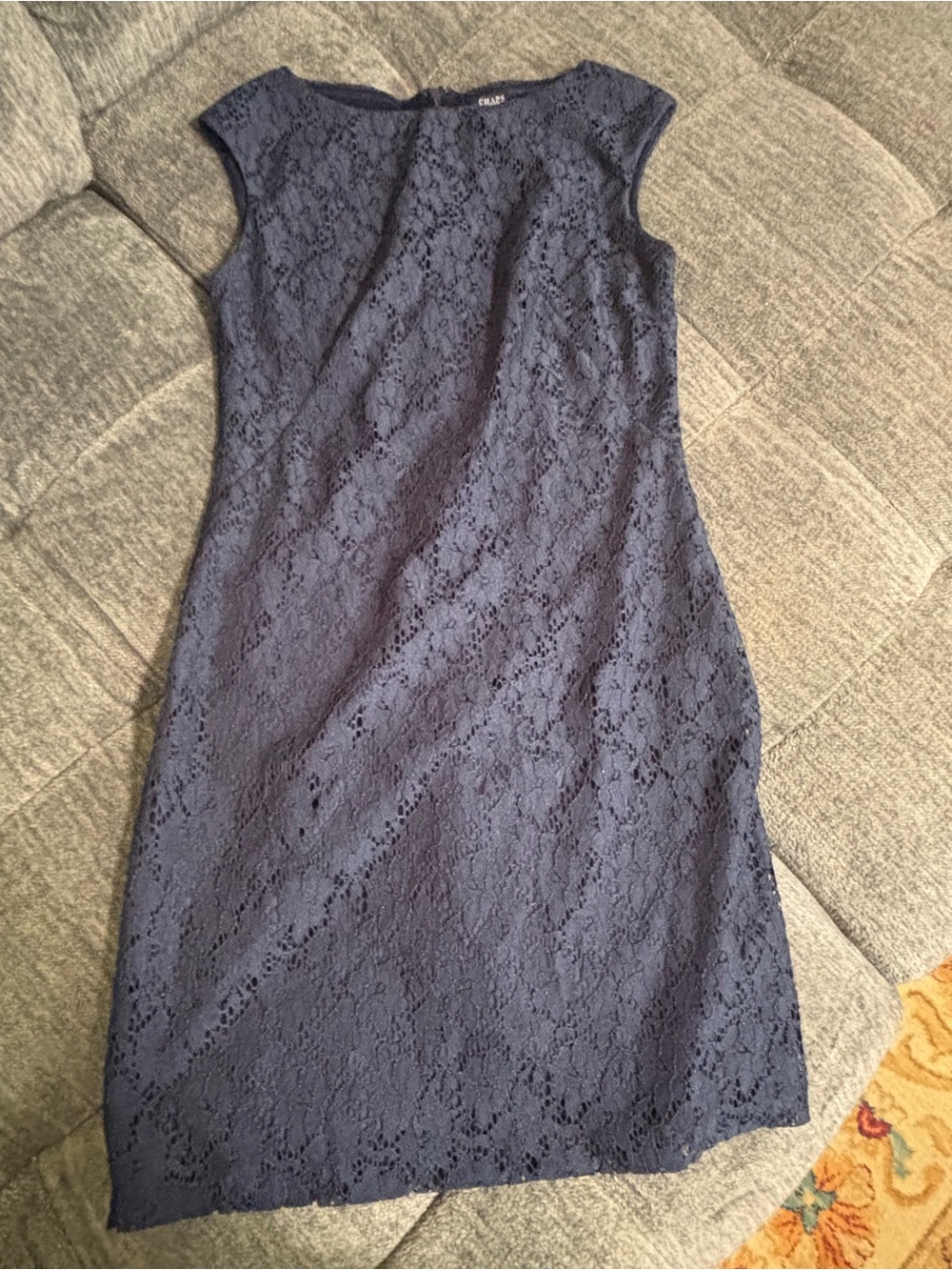 Chaps Navy Lace Cap-Sleeve Sheath Dress